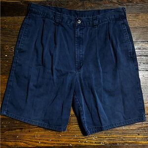 Vintage 90s Duck Head Shorts Pleated Chino USA Cotton Navy Mens 36 Retro Preppy
